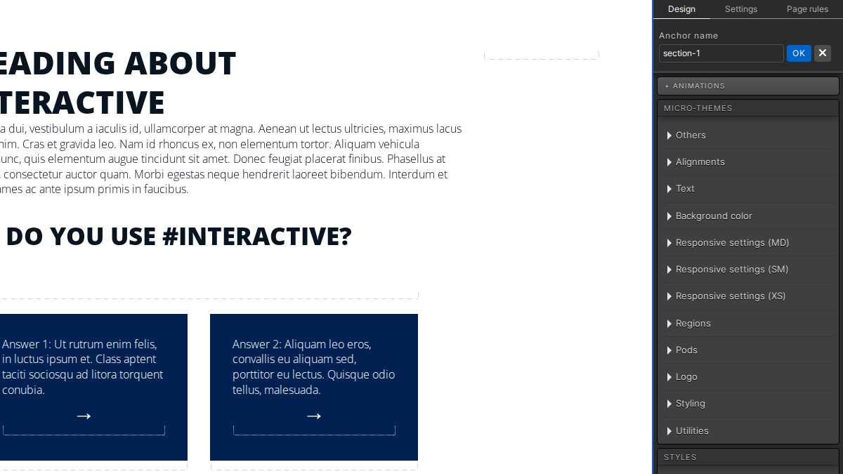 Anchor name editor in the current Creative Studio
