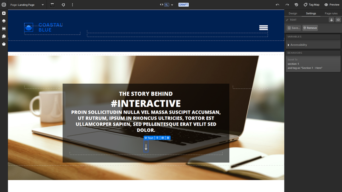 Scroll To behavior targeting an anchor in the current Creative Studio