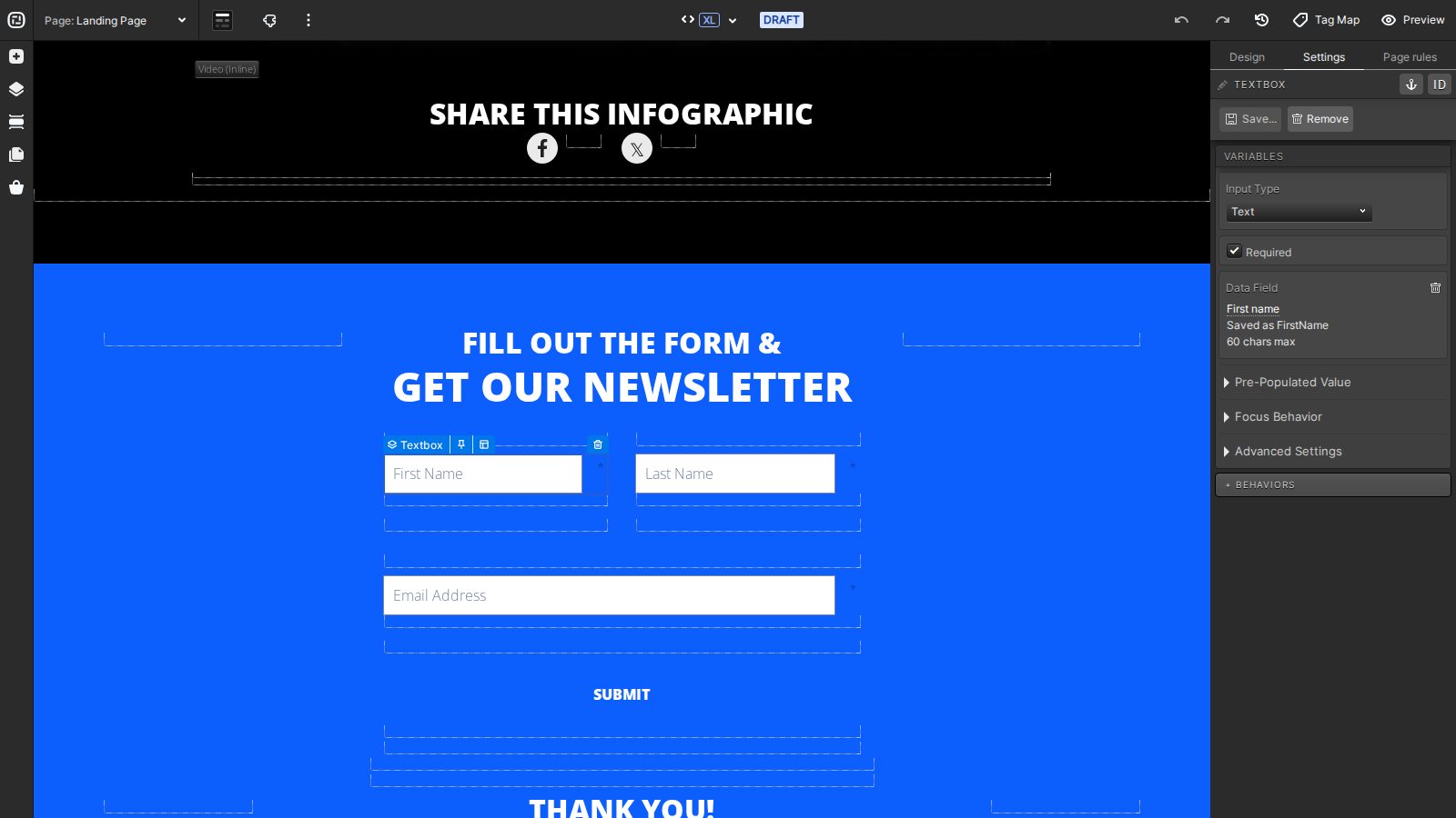 Form textbox selected in the current Creative Studio