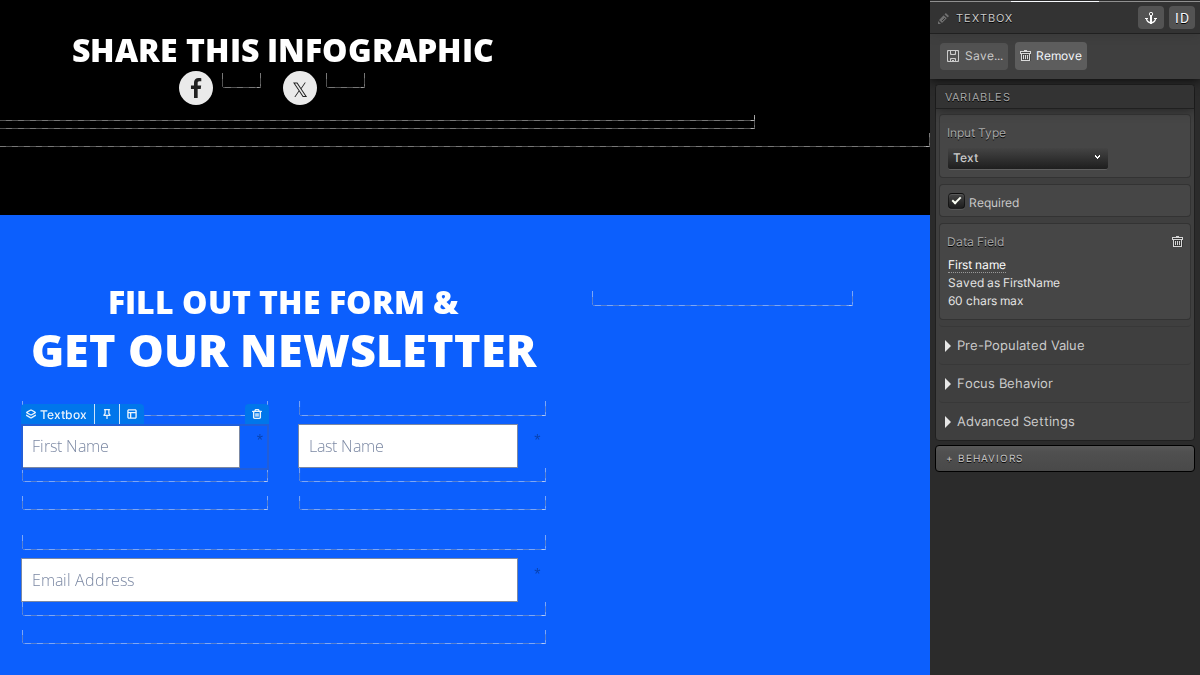 Data field control for a textbox in the current Creative Studio