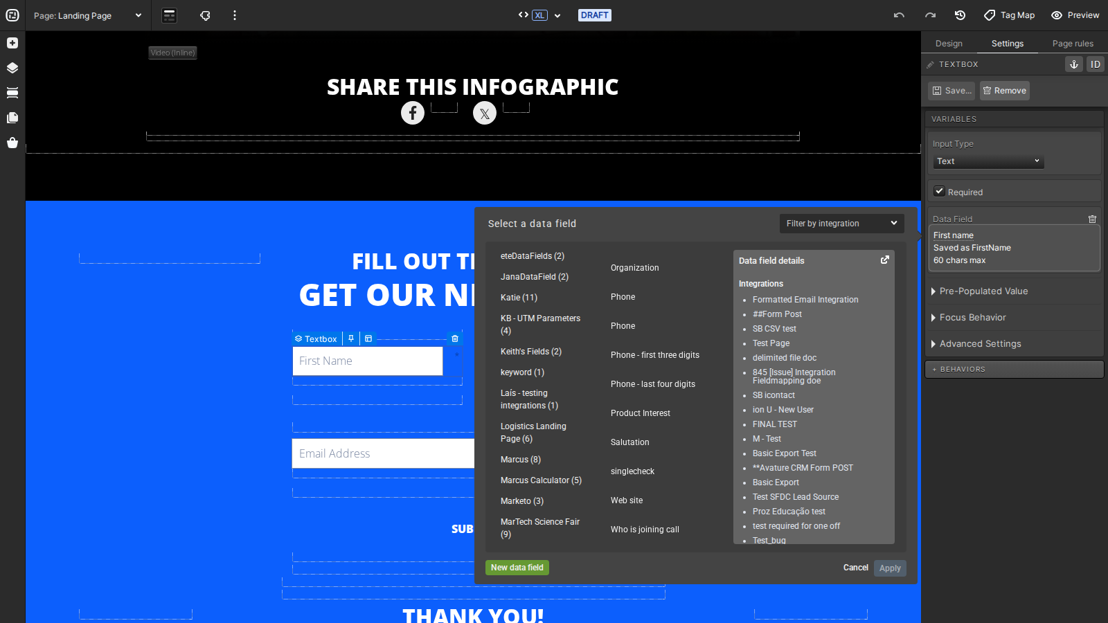 Data field browser in the current Creative Studio