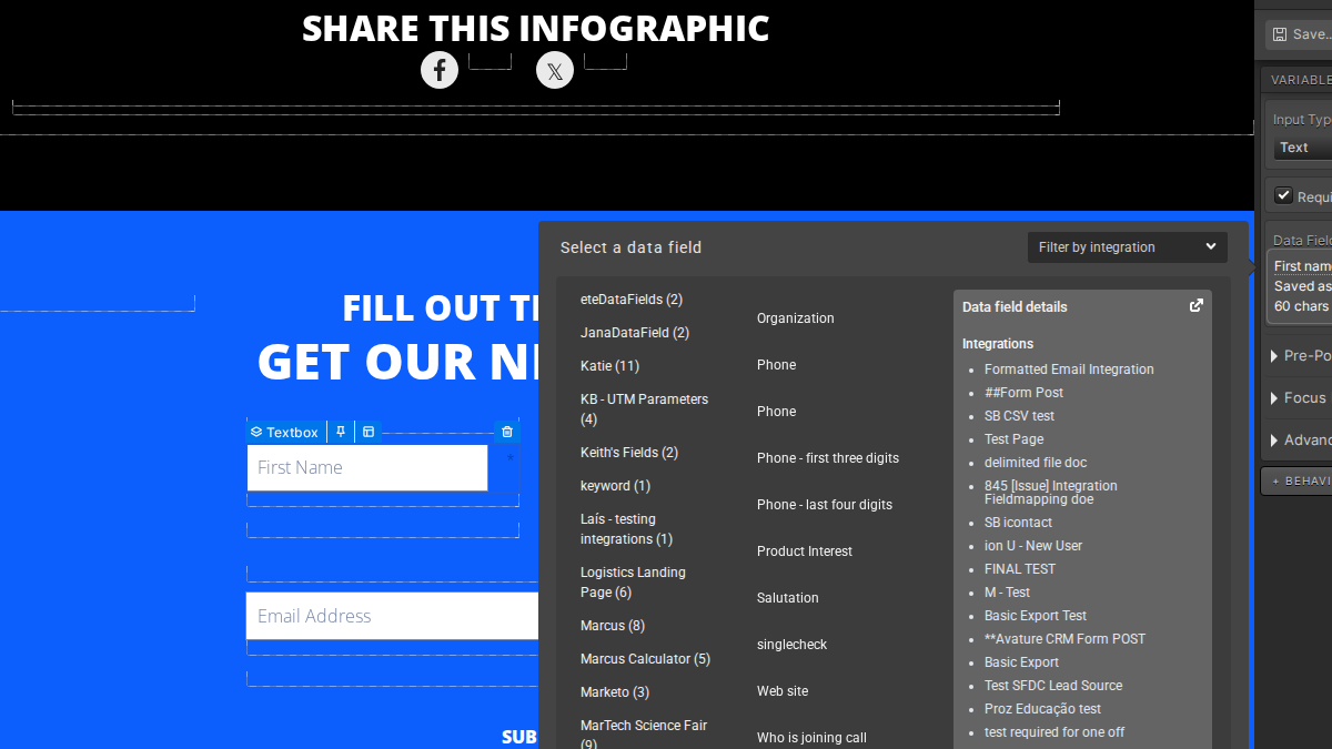 Data field selection in the current Creative Studio