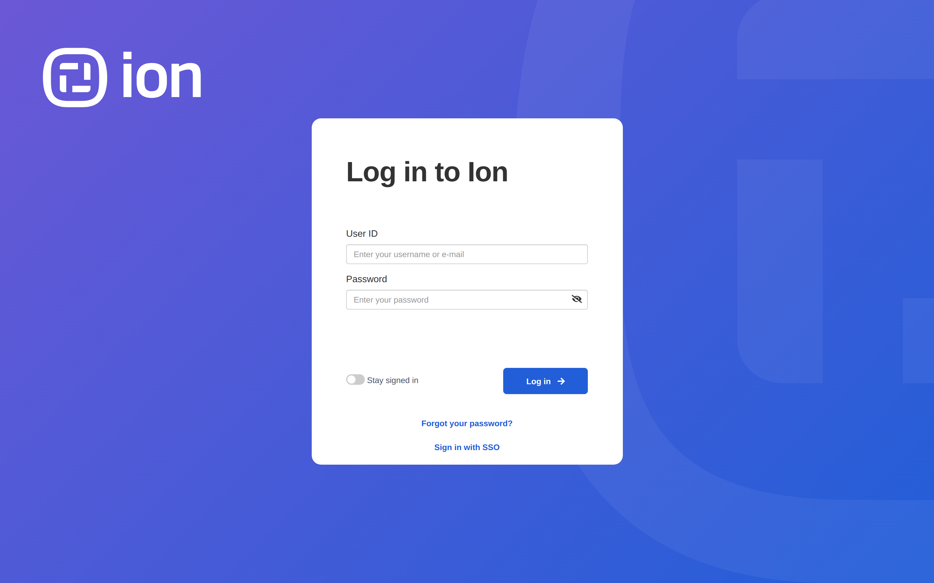 Current Ion login screen