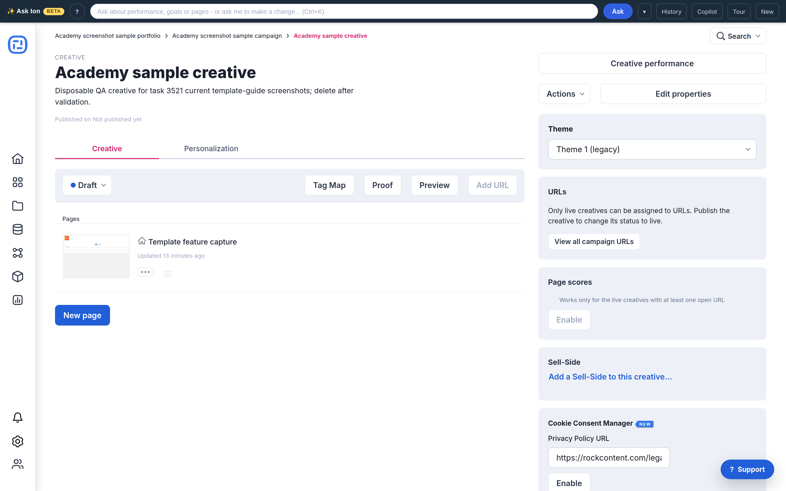 Current Creative Management controls