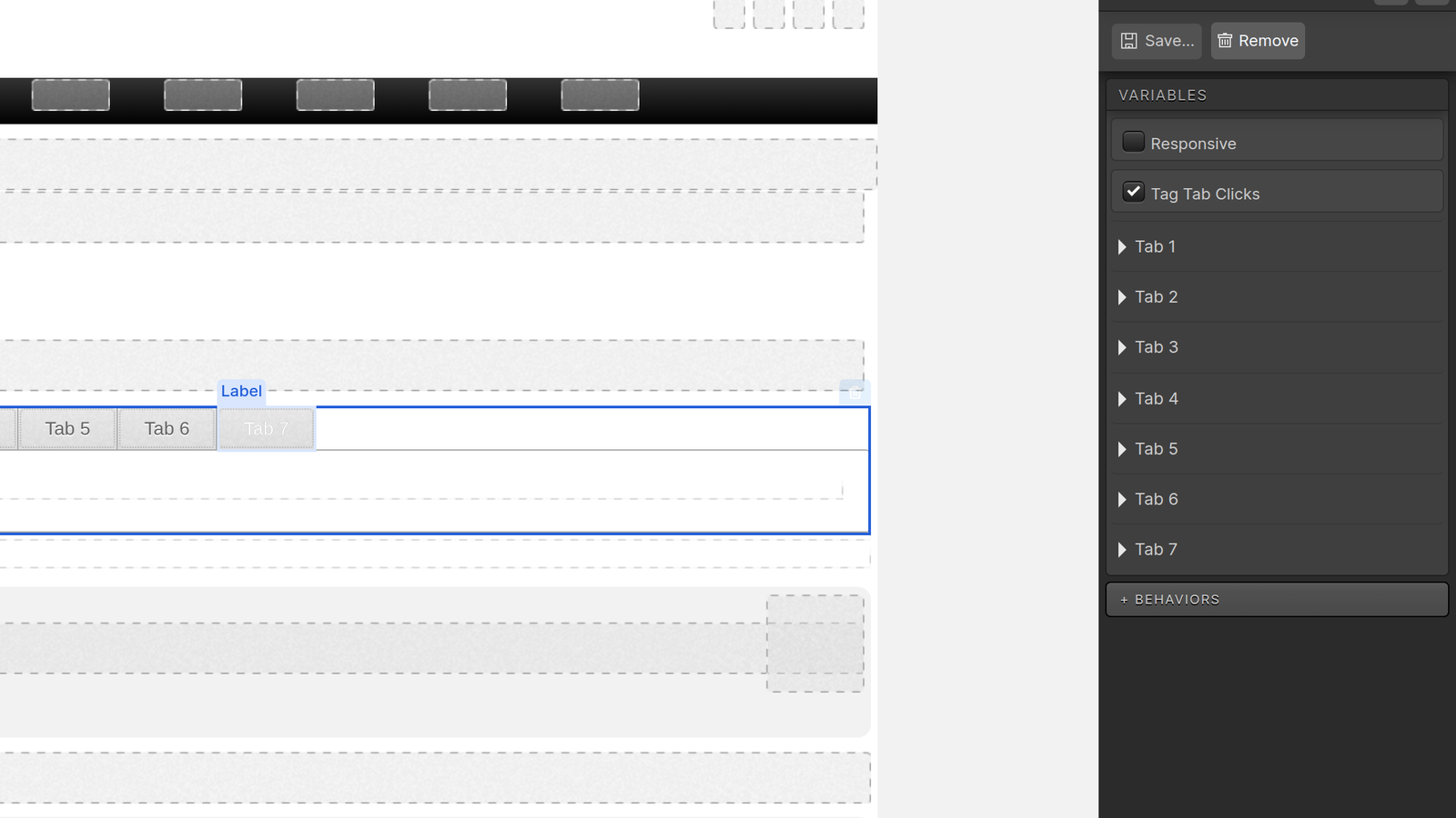 Current Tabs component settings