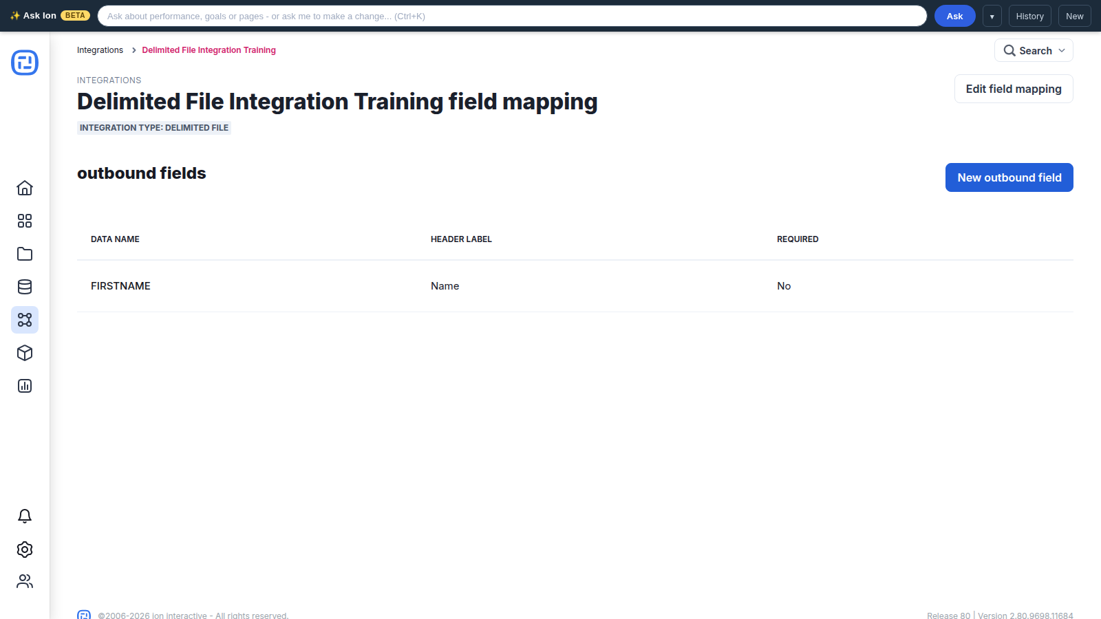 Current Training integration field mapping