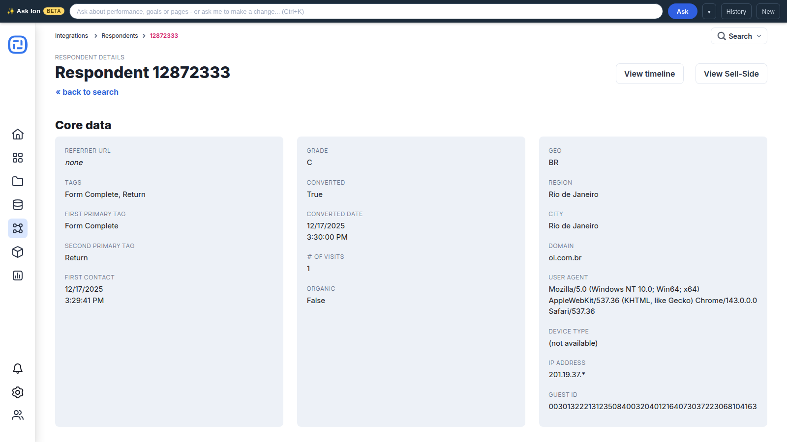 Current Training respondent detail for the supplied example