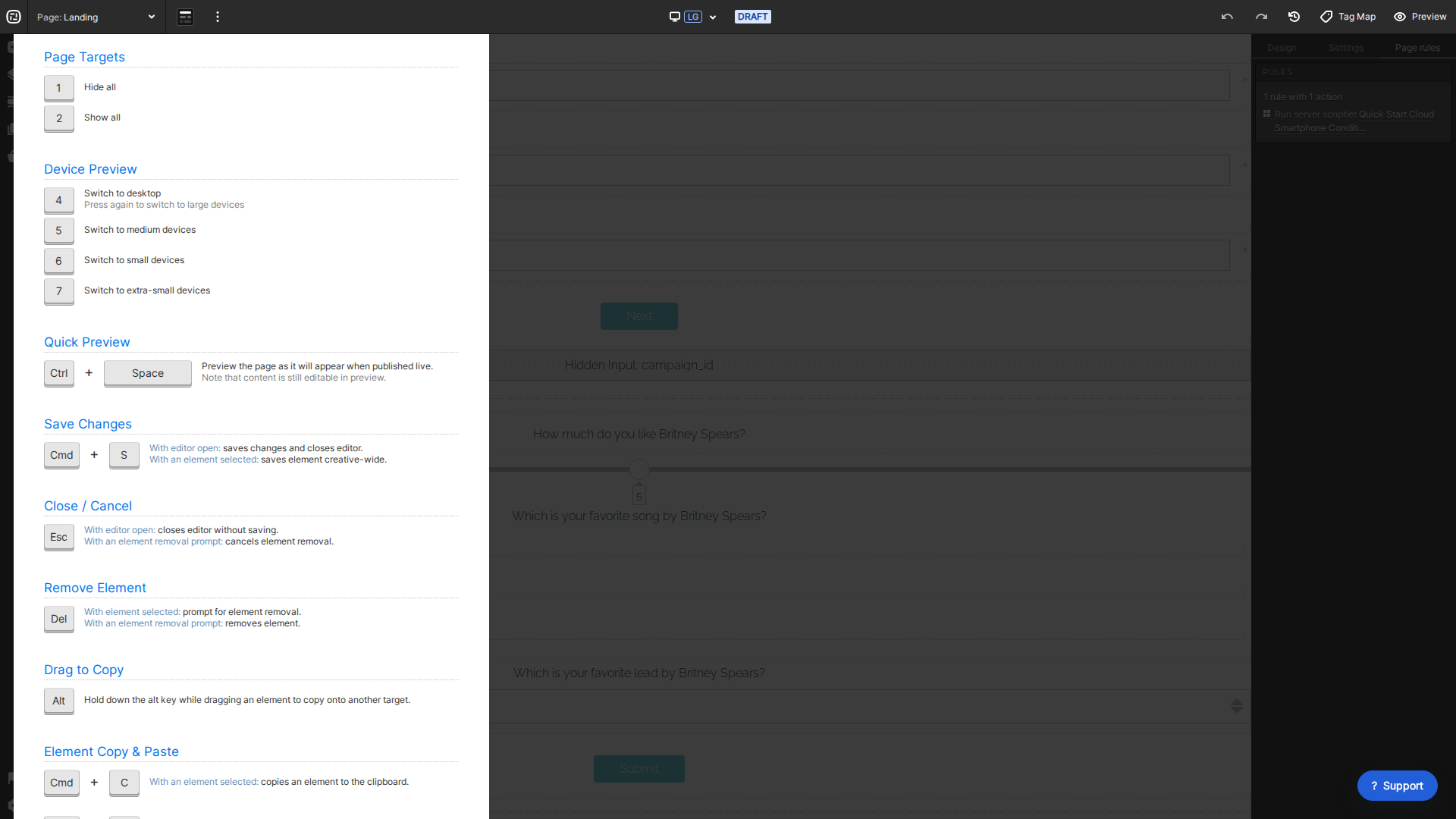 Current Creative Studio keyboard shortcuts for copy and paste