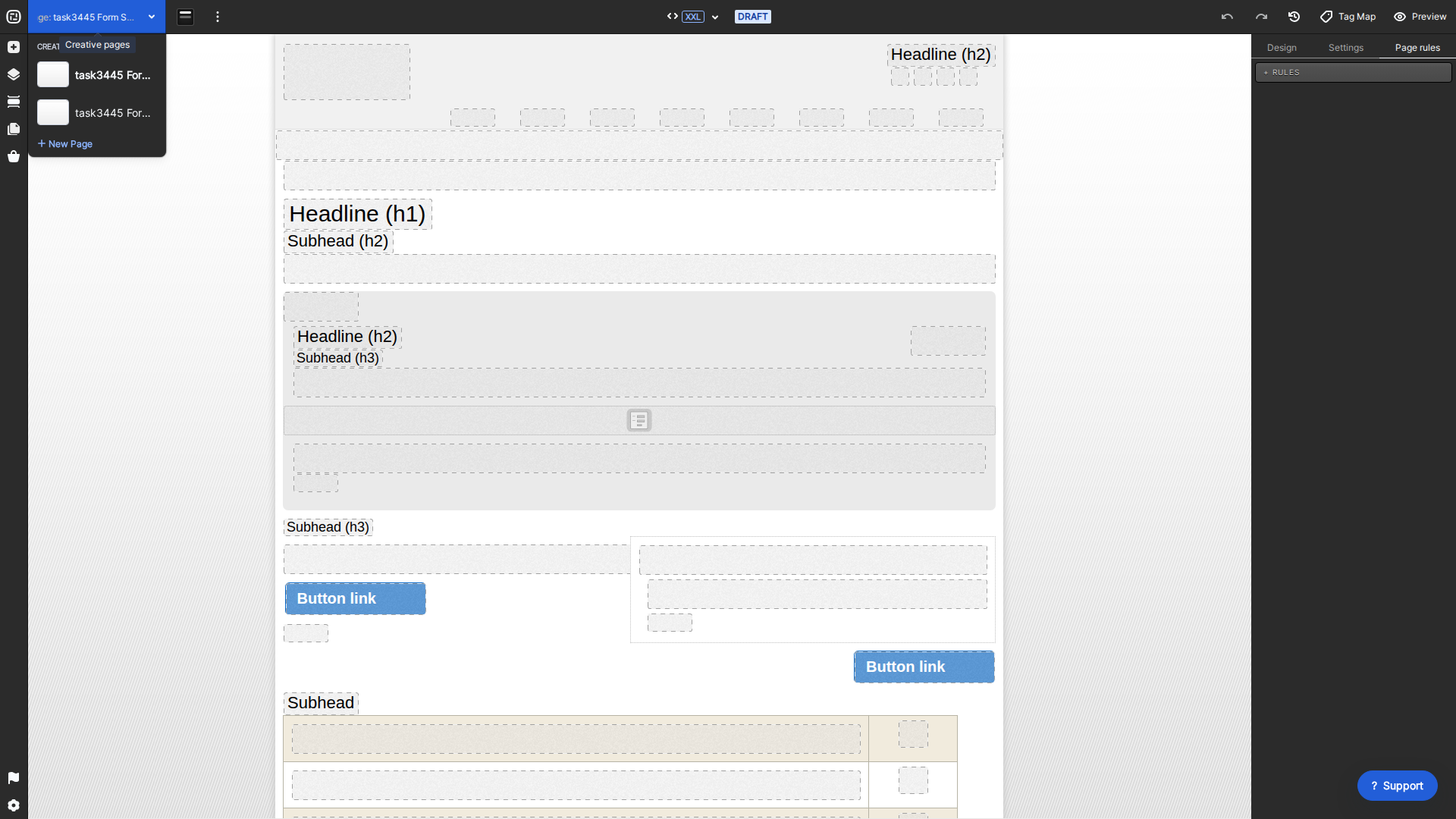 Current Creative Studio page selector with two form steps