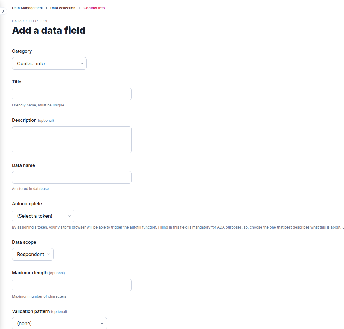 Current Add a data field form in Ion