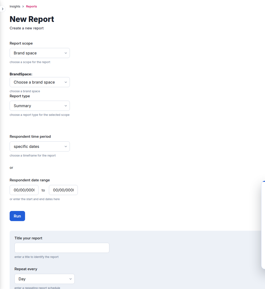Current Summary report form for Brand space scope