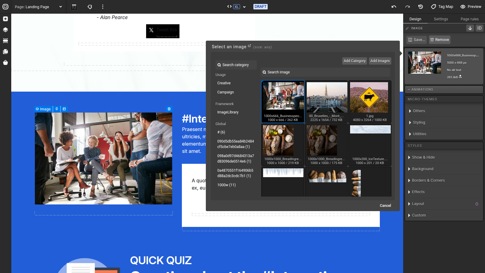 Current image library and Add Images control