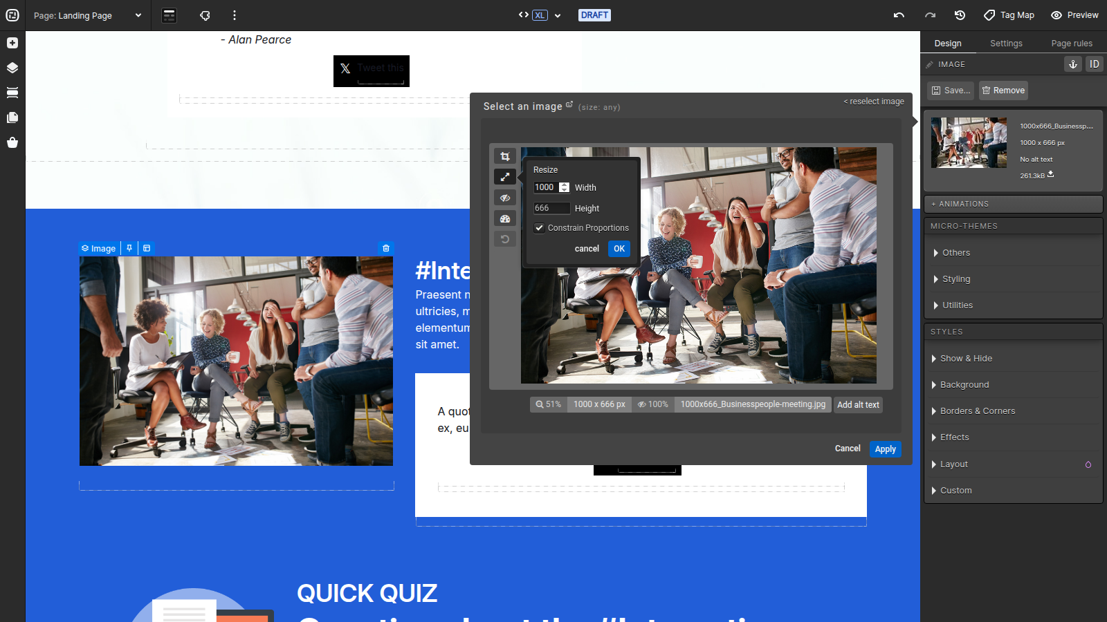 Resize an image in the current Ion image editor