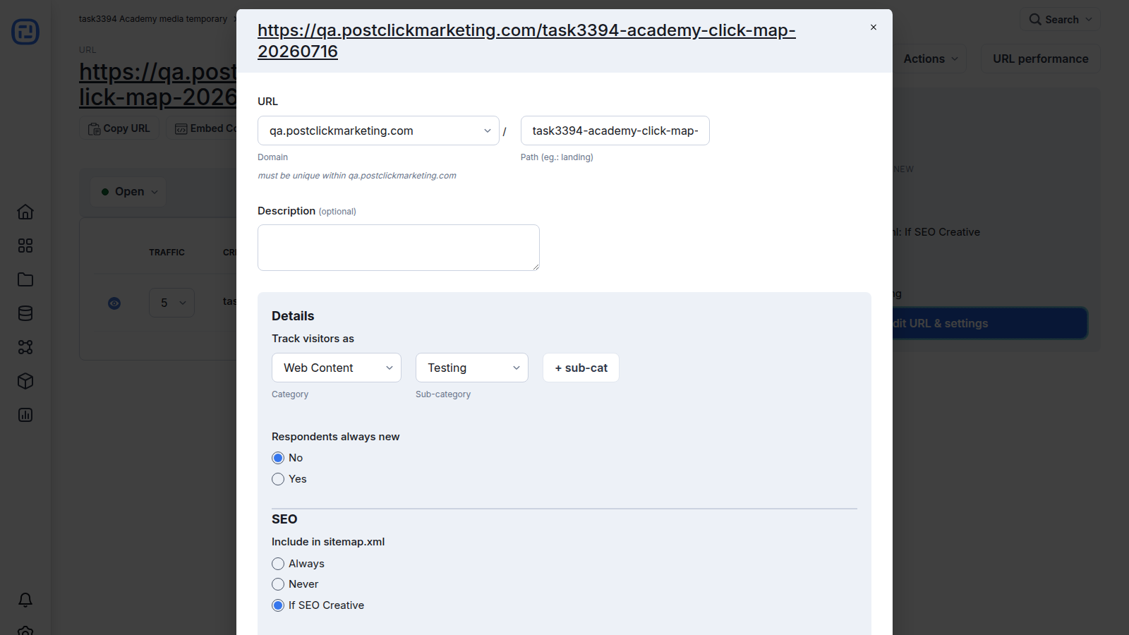 Current URL settings