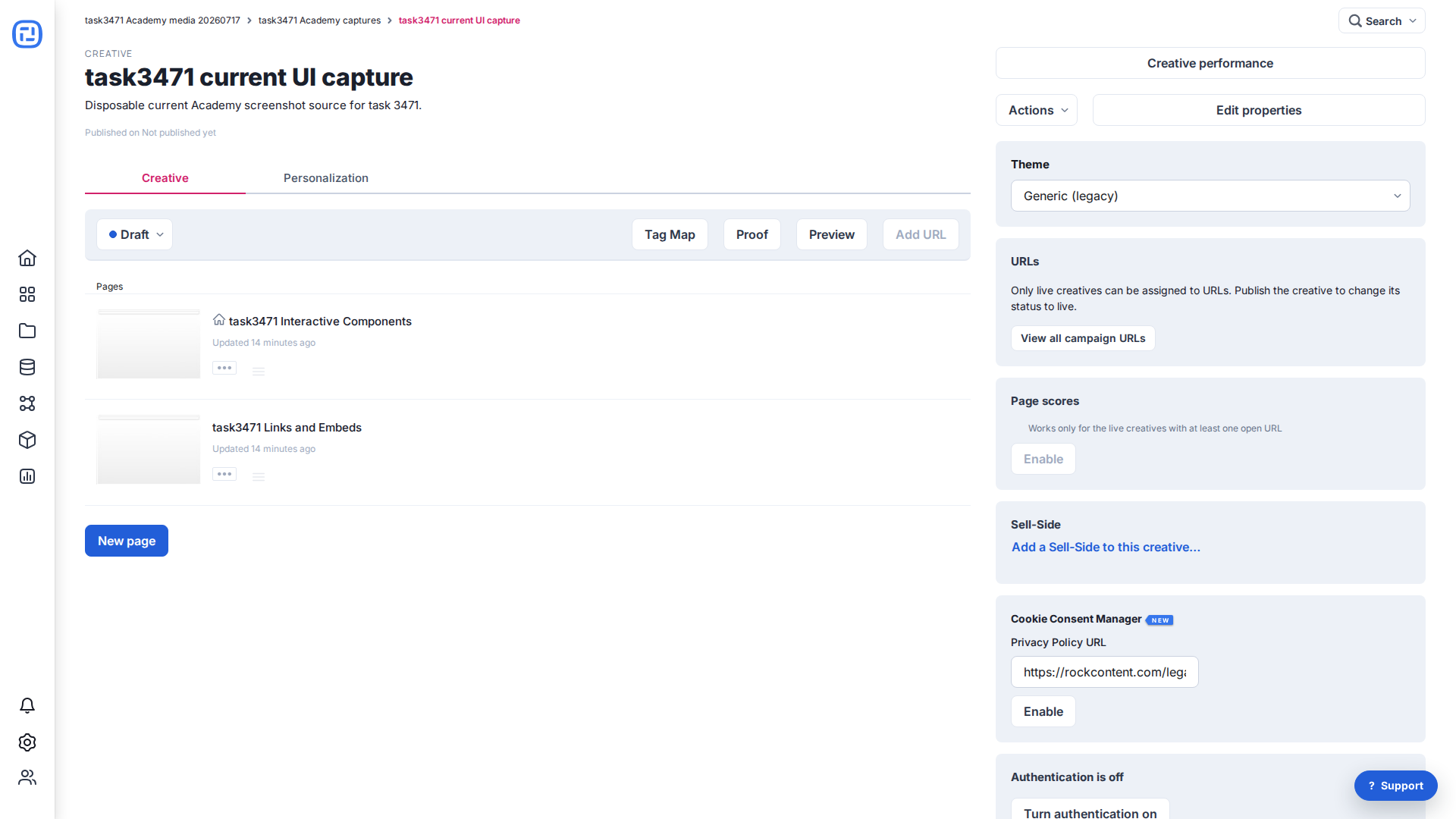 Current Ion Creative Cookie Consent Manager settings