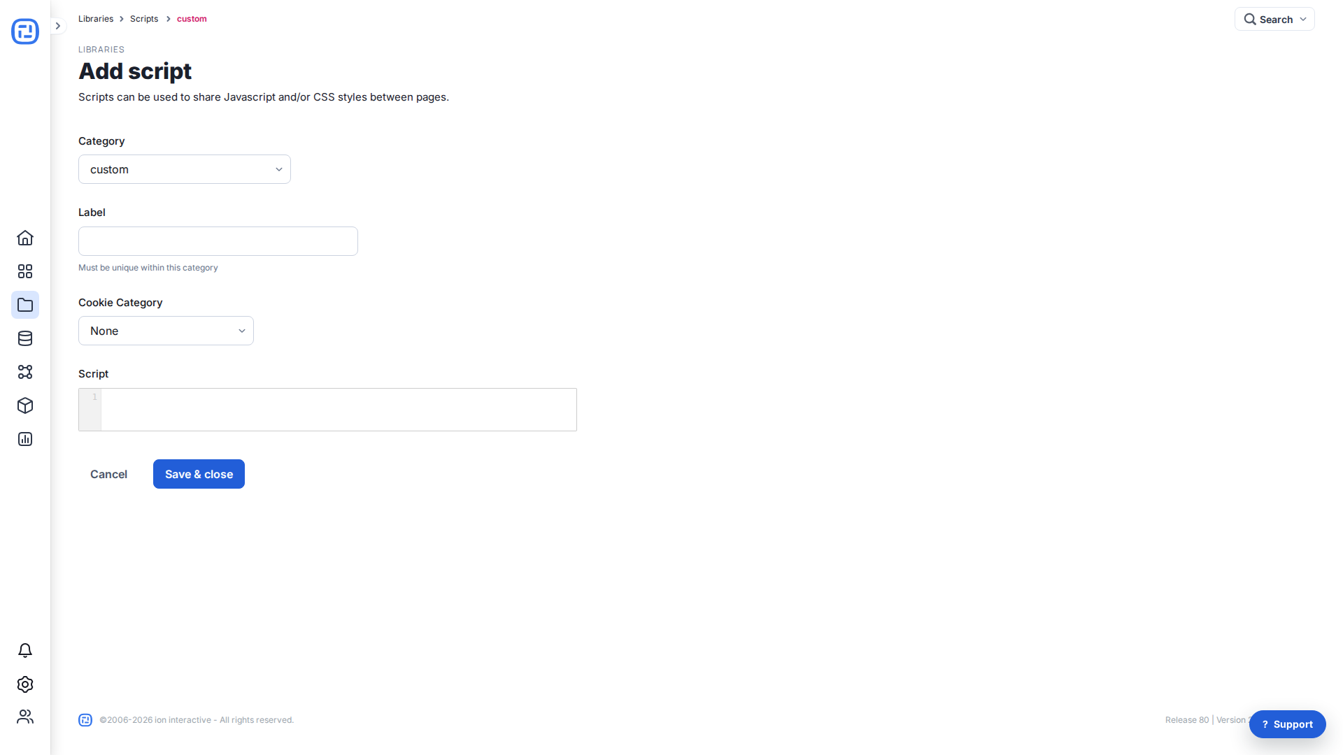 Current Ion Script Cookie Category setting