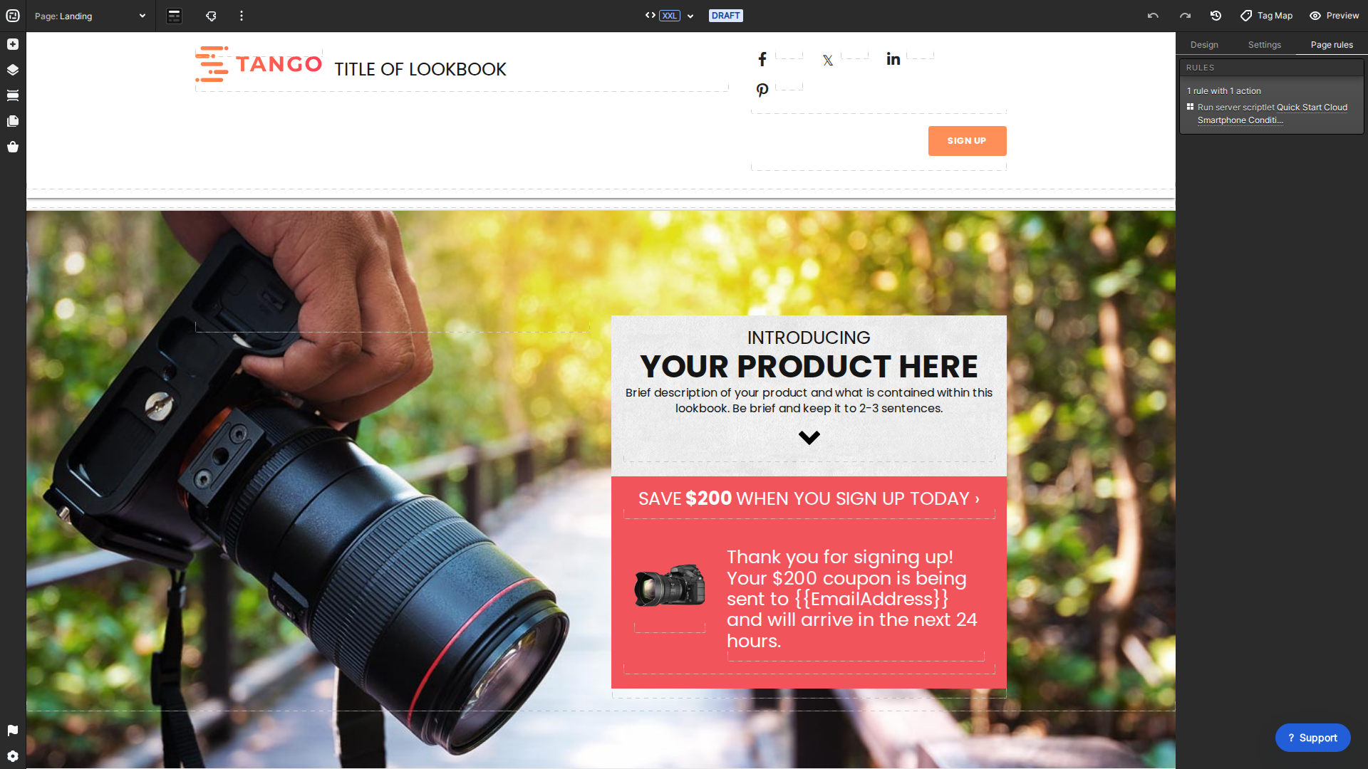 Current Lookbook template open in Creative Studio