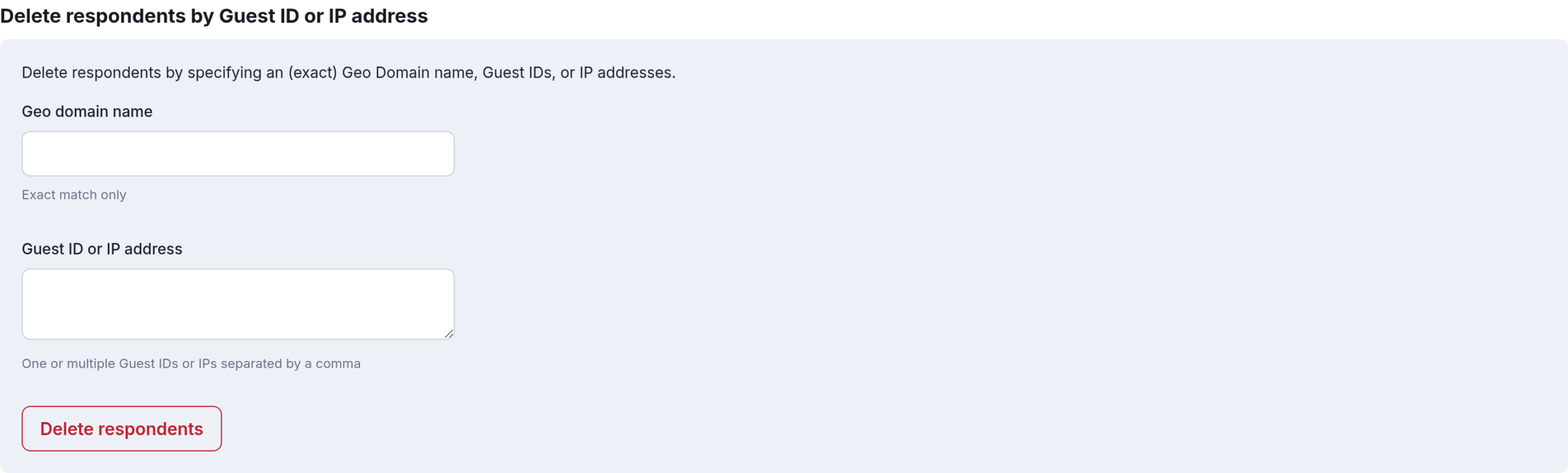 Delete respondents by Guest ID or IP address section of the Capacity and monthly traffic screen